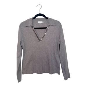 Women’s Medium Calvin Klein Grey Professional V-Neck Dressy Career Sweater